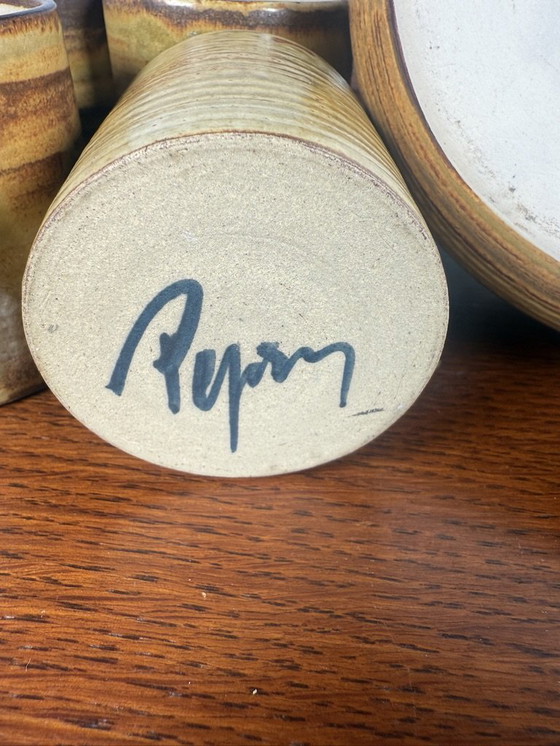 Image 1 of Aardewerk Brutalist Water of Wijnkaraf met Bekers Vintage