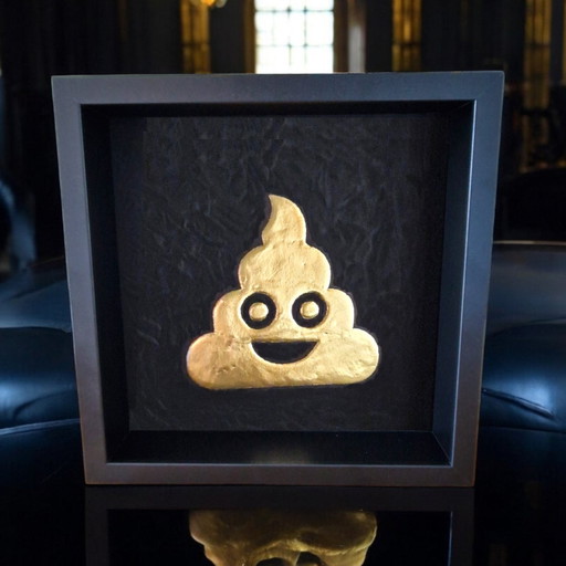 23ct Goud Verguld Kunstwerk Turd Emoticon in Lijst Gelimiteerde Editie