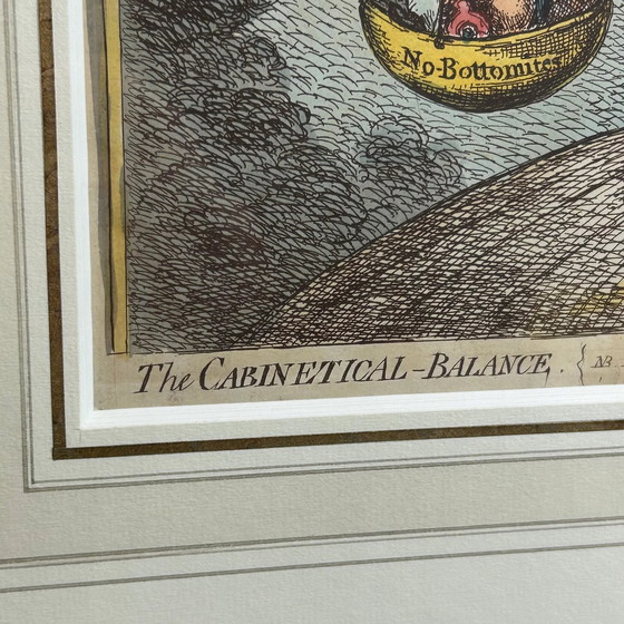 Image 1 of Raro originale colorato a mano - L'equilibrio del gabinetto - James Gillray (1757-1815)