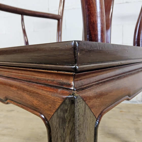 Image 1 of Set of Vintage Cherry Wood Chinese Armchairs / Asian / Bohemian Dining Table Chairs