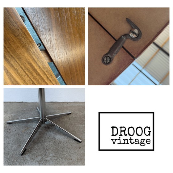 Image 1 of Mid-century round dining table, teak, chrome legs – extendable | 1960s