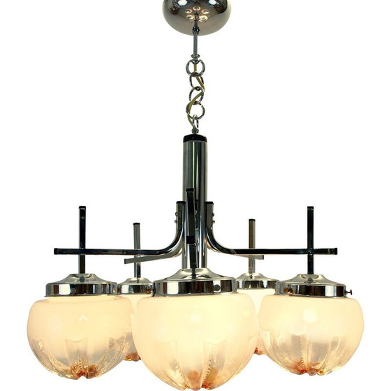 Image 1 of Vintage chandelier in chromed steel and Murano glass by Mazzega, Italy 1970