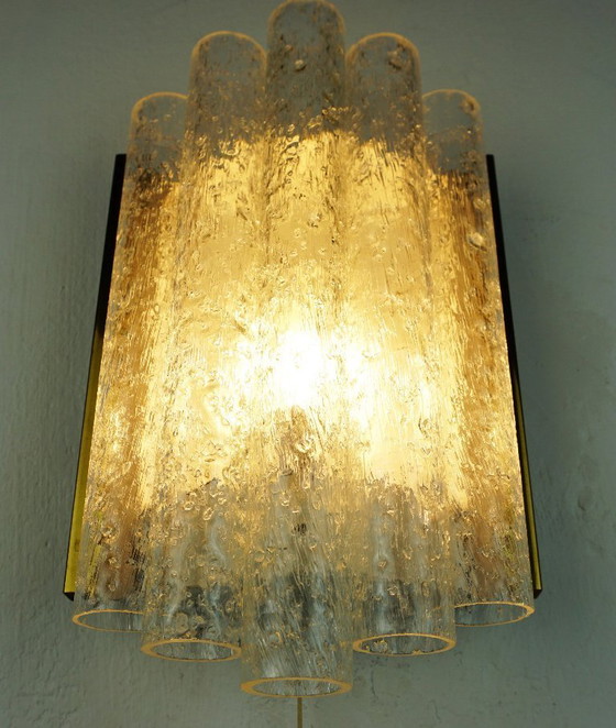 Image 1 of no. 2/2 - doria mid century WALL LAMP sconce with 5 glass tubes 1960s ice glass lamp - 2 available