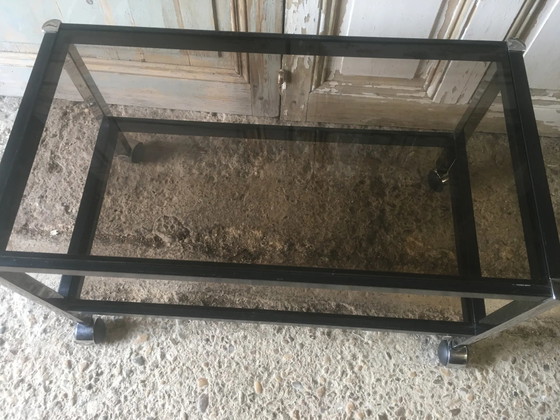 Metal coffee table with smoked glass. – Chrome, Vintage (photo 12 of 15)