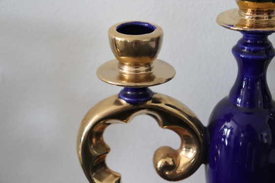 Image 1 of 2 candelabros de porcelana italiana dorados