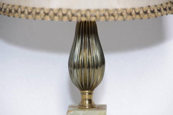 Image 1 of Lampada da tavolo in ottone, pietra naturale beige, vintage anni '70