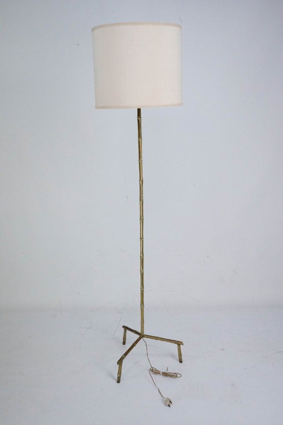 Image 1 of Mid-Century Italian Solid Brass Faux Bamboo Floor Lamp, 1960s