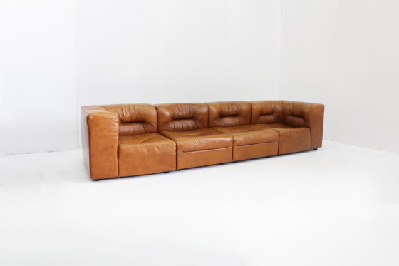 Image 1 of Vintage modulaire bank in cognac bruin leer jaren 70