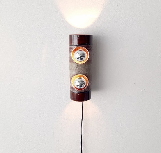 Image 1 of Lampada da parete vintage in ceramica e terracotta, stile Fat Lava della Germania Ovest, lampada da parete retrò in ceramica, la