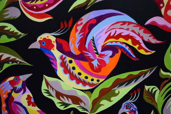 Image 1 of Original Samchykivka Painting "Birds of Paradise" Modern Art 100x70