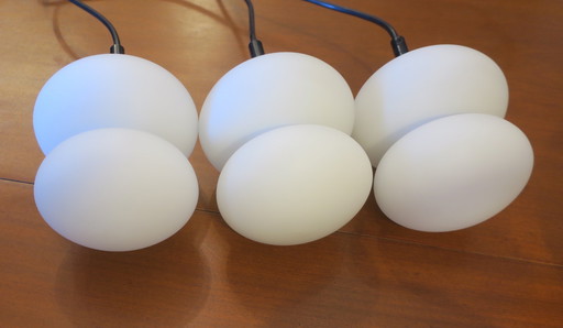Set of 3 Mid-Century Opal Glass Organically Shaped Pendant Lights, 1960s