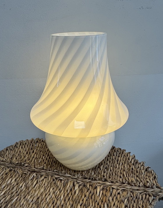 Image 1 of Vintage Murano 'Mushroom' Table Lamp – White Swirl Glass – 1970s
