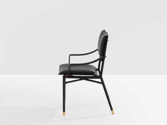 Image 1 of Silla de escritorio Jacques Adnet de latón y cuero cosido a caballete 1950