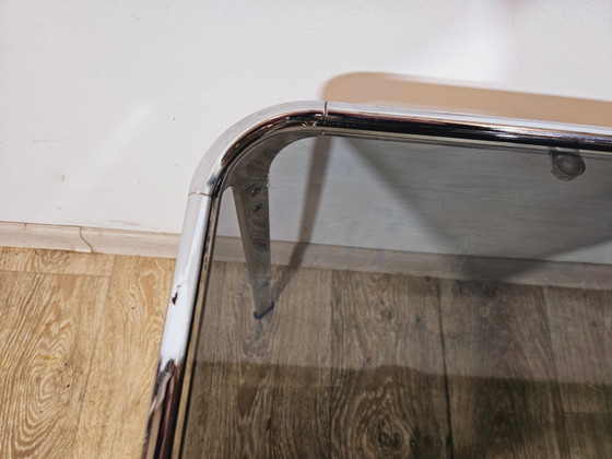Mid-Century Modern Salontafel in chroom en rookglas, Italië, jaren 70 – Koffietafelboeken, Chrome (photo 6 of 19)