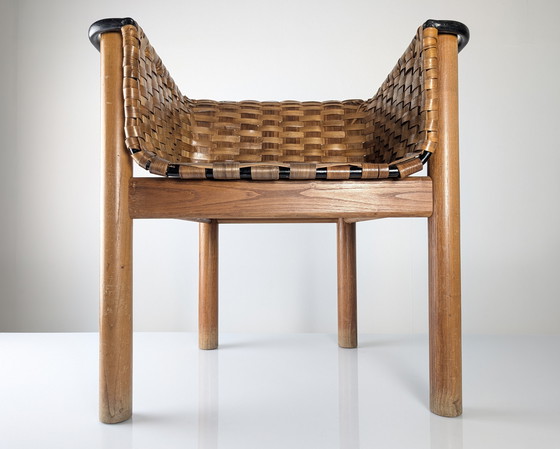 Image 1 of Silla Artesana de Castaño Tejido de Longinos, Premio Nacional de Artesanía, España años 80