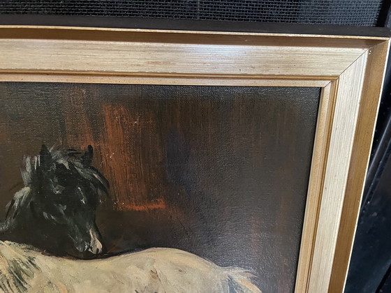 Image 1 of Vintage oliedruk op doek - Heinrich Faust - paarden - jaren ‘60-‘70