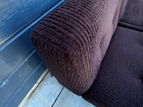 Image 1 of Divano da salotto modulare poltrona poggiapiedi stile Bauhaus in velluto a coste marrone e cromo vintage 1970