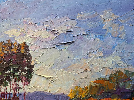 Original Oil Painting Autumn Nature Landscape The Road to the Forest – Paintings & Drawings, Canvas (photo 5 of 7)