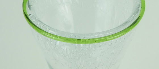 Image 1 of Glasvase aus den 1970er Jahren von Eisch, dickes Klarglas und Blasenglas, grüner Rand