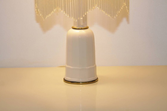 Image 1 of Tafellamp met glazen kap, opaalglas en glazen kralen, 55 cm, vintage jaren 70