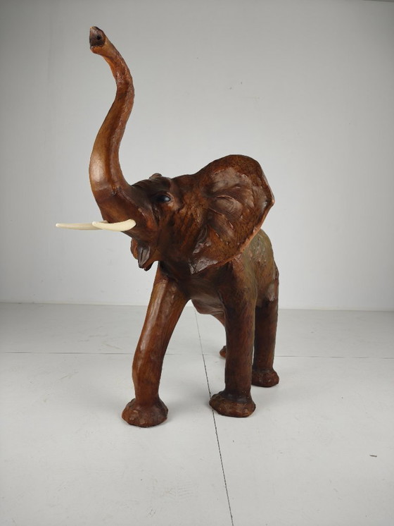 Image 1 of Magnificent ExtraLarge Leather Elephant Sculpture – ca. 1950