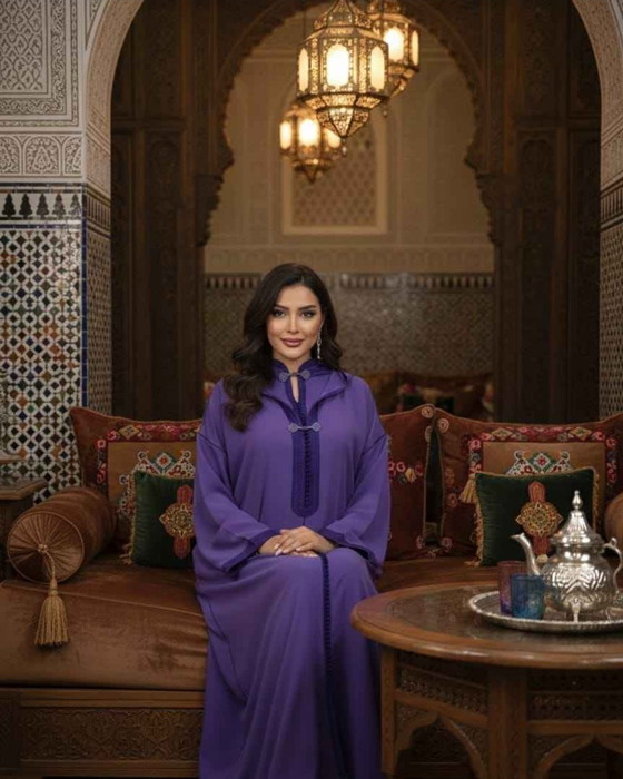 Image 1 of Haute Couture marokkanische Djellaba – handgefertigtes Randa & Aakad Finish