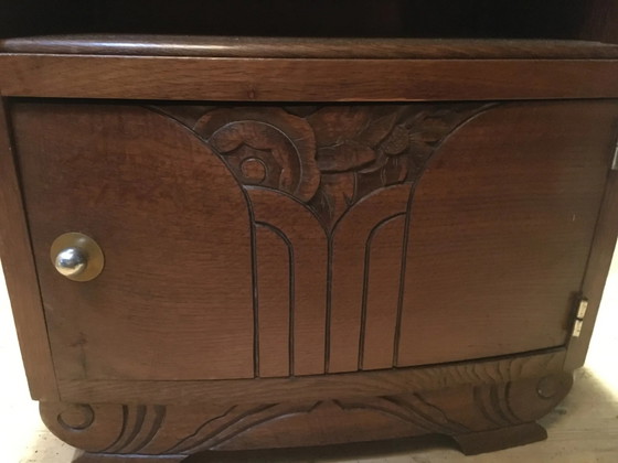 Solid oak bedside table with brown and white marble. – Nightstands, Art Deco (photo 4 of 8)