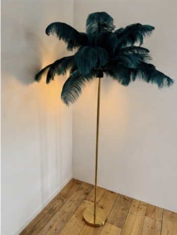 Lámpara de pie KARE Design con auténticas plumas de avestruz – Verde pavo real NUEVA – vloerlampen, Other (photo 2 of 5)