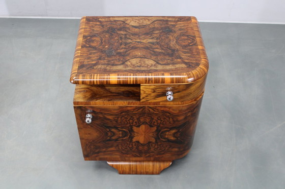 Image 1 of Pair 1930s Czech Art Deco Walnut Nightstands