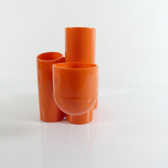 Image 1 of Bestekhouder, pennenhouder, jaren 70, oranje