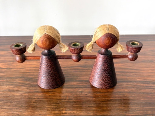Retro teak candlestick/candle holder girls statue 60s
