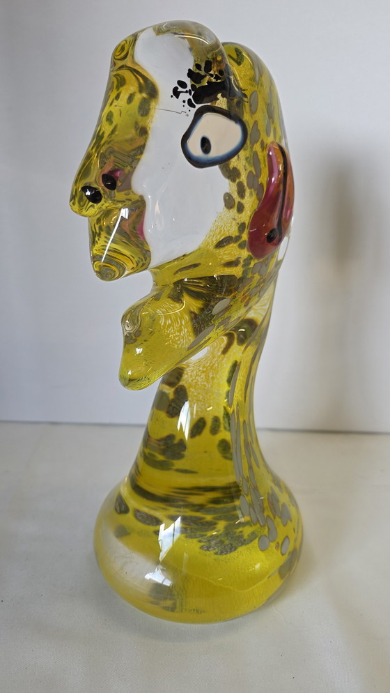 Image 1 of Sculpture de tête en verre d'atelier expressive – jaune avec murrine, faite à la main
