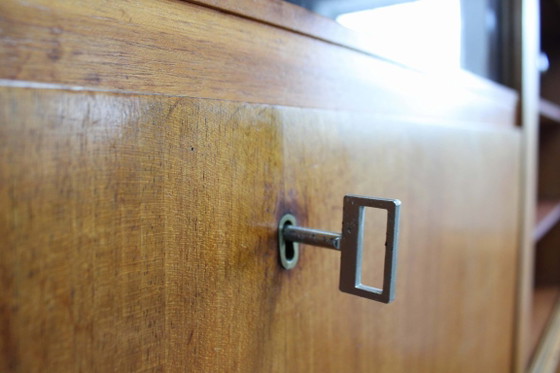 Image 1 of Houten vintage wandmeubel - Musterring. Retro Mid Century modulair kast met bureau / barretje
