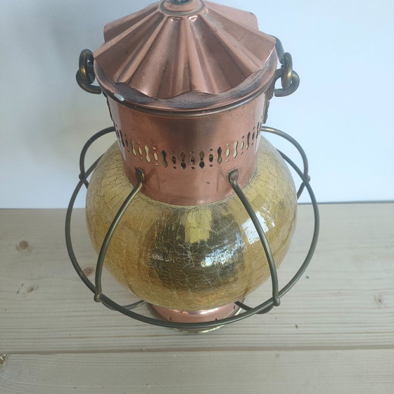 Ship's lantern 360 degrees with spherical amber crackle glass, Pendant lamps, Copper, Yellow, Vintage (photo 3 of 12)