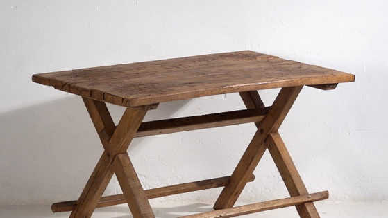 Antiker Esstisch in X-Form (ca. 1920) #16 – Esstische, Rustic (photo 3 of 40)