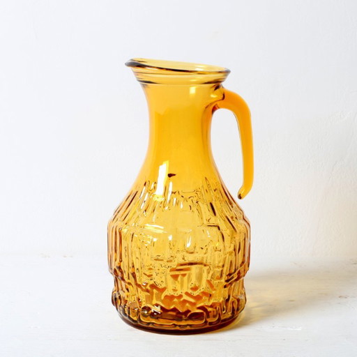 Rare Vintage Designer Italian Amber Glass Pitcher / Mid-century Jug / Italy / 1970s