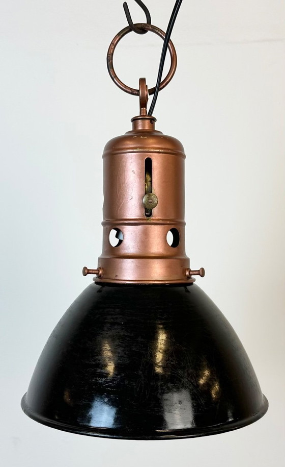 Image 1 of Industrial Italian Black Enamel Factory Lamp with Iron Top, 1950s