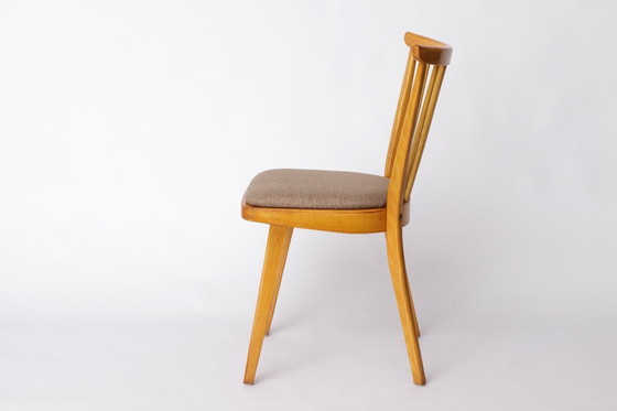 Image 1 of Vintage Beech Wood Kitchen Chair – 1960s German Design, Grey Upholstery, Restored