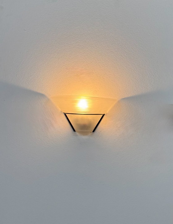 Image 1 of Sandblasted glass and black metal wall light, Italy 1980