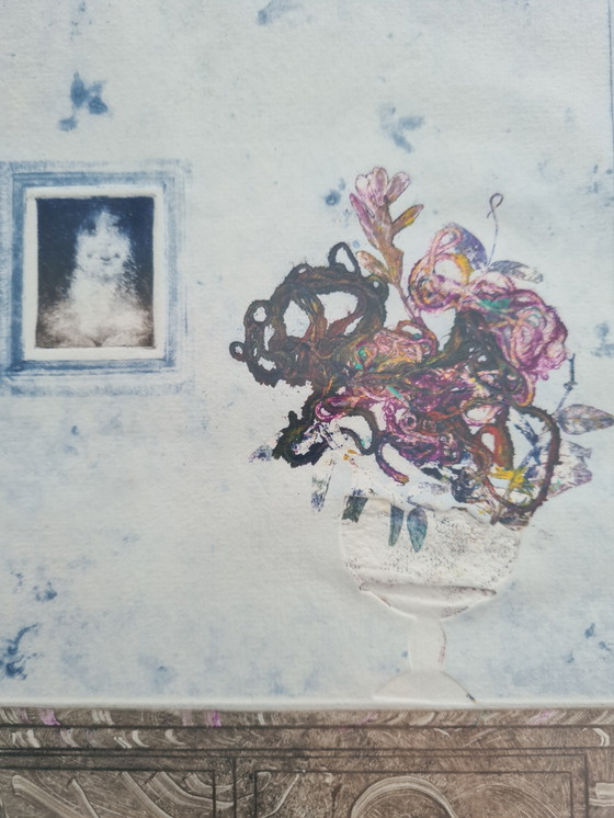 Image 1 of Lithographie signée « cabinet bleu », encadrée