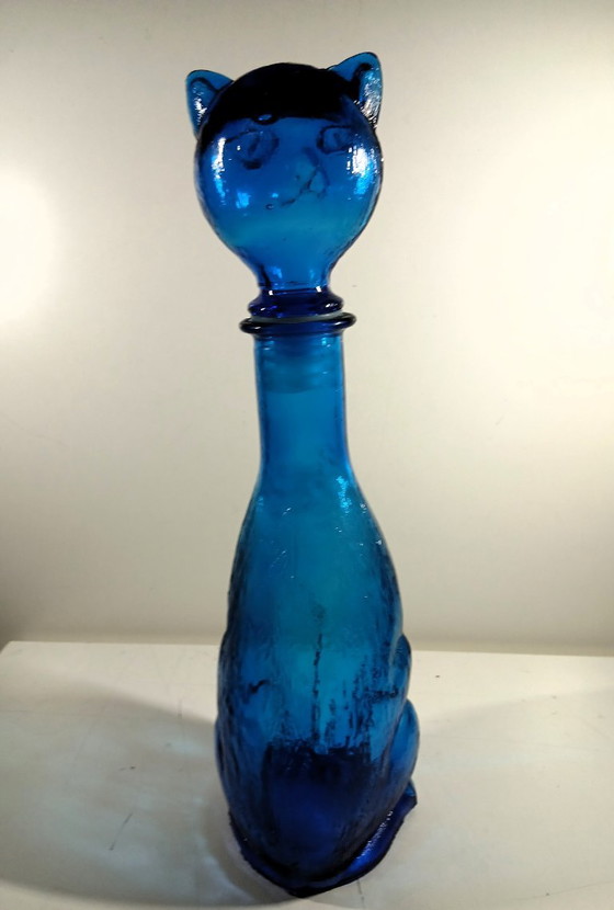 Vintage Italian Cat Decanter – Blue Empoli Glass (37 cm) – Glass & Decanter, Plastic (photo 7 of 16)