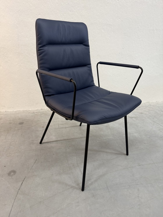 Image 1 of (1) KFF Arva Light Dining Chair with Arms Blue Leather