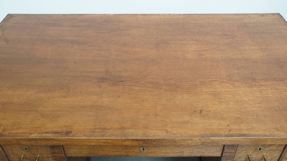 Image 1 of Antiker Art Deco Schreibtisch aus dem frühen 20. Jahrhundert aus Eichenholz im Stil der Amsterdamer Schule