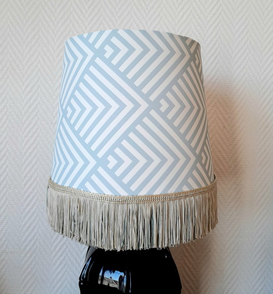 Image 1 of Ceramic Bamboo Lamp With Fringed Lampshade