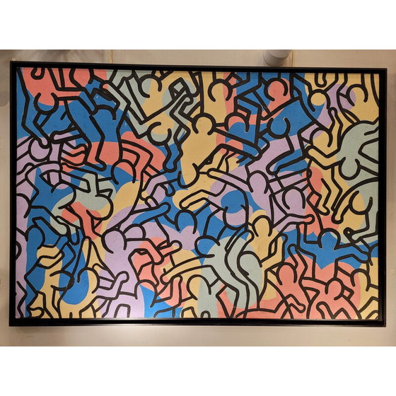 Image 1 of Vintage "Composition" oil on canvas by Keith Haring, 1980s