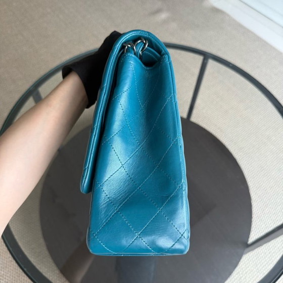 Image 1 of Chanel Classic Flap Maxi - Double Flap 33CM Quilted Lambskin Blue Silver Hardware Series 15