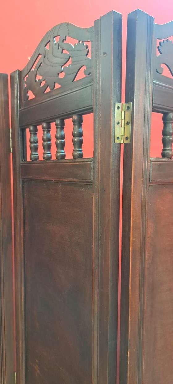 Oosters zijden kamerscherm, Kamerschermen, Hout, Bruin (foto 8 van 9)