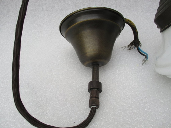 Image 1 of Gispen 1930, paralume in vetro, ghianda, opale, con vecchio set di sospensione originale.