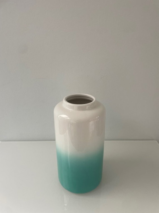 Image 1 of Ceramic vase white/turquoise glossy glaze