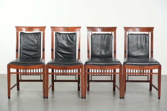 4x elegant black cowhide leather and wood Art Deco dining chair by Schuitema from the Decoforma series (photo 2 of 17)